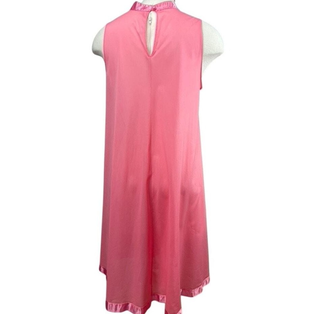 Vintage Pink Womens (M) Nightgown 70s Satin Trim Bow Nightie Coquette Lingerie - Picture 4 of 8